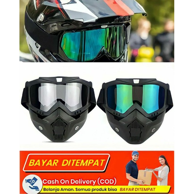 kacamata helm cross google mask jpx untuk helm bogo Cakil retro dengan warna pelangi rainbow chrome