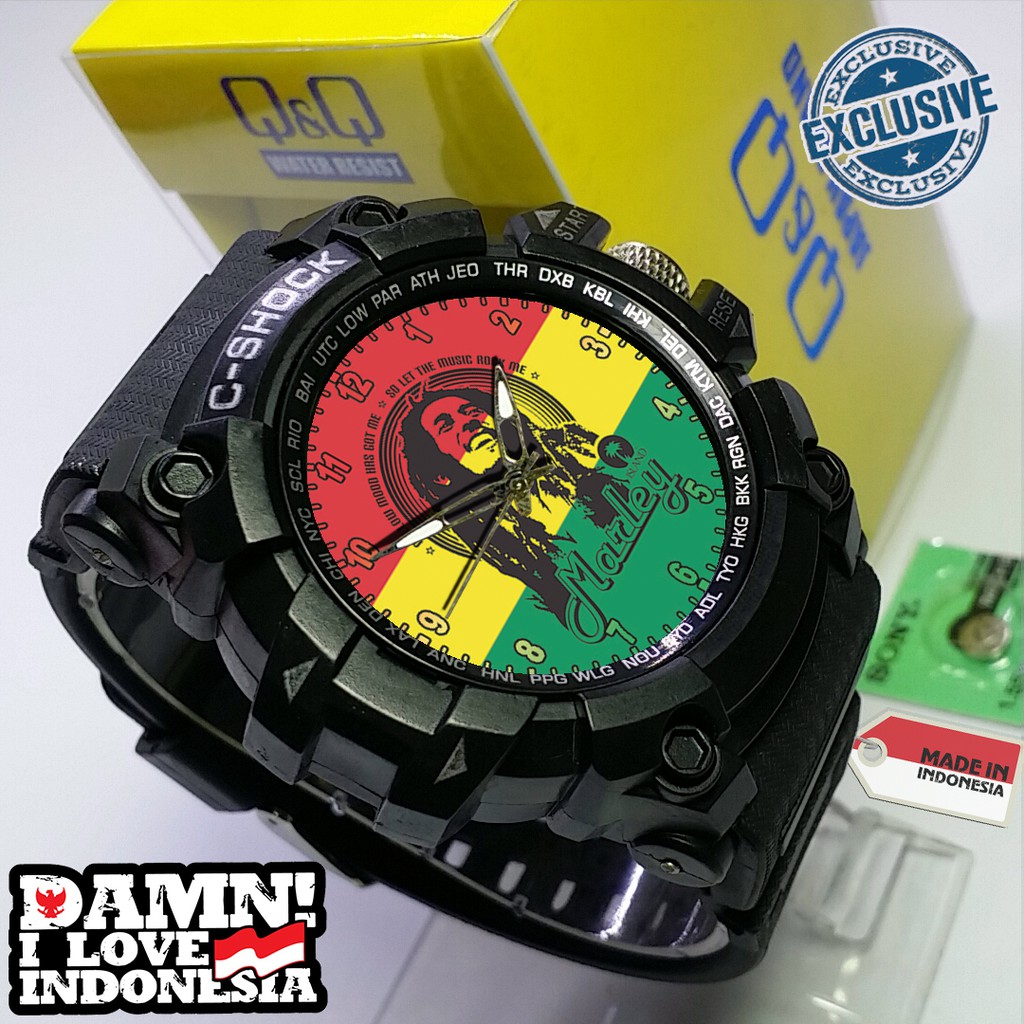 (EXCLUSIVE ) JAM TANGAN BOB MARLEY WATER RESIST FREE BOX DAN BATREI - NO.4