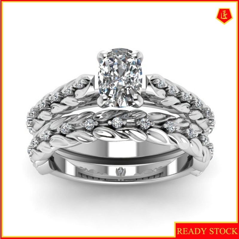 [Ready Stock]Fashion Creative Ear of Rice-Shaped Inlaid Diamond Double Ring