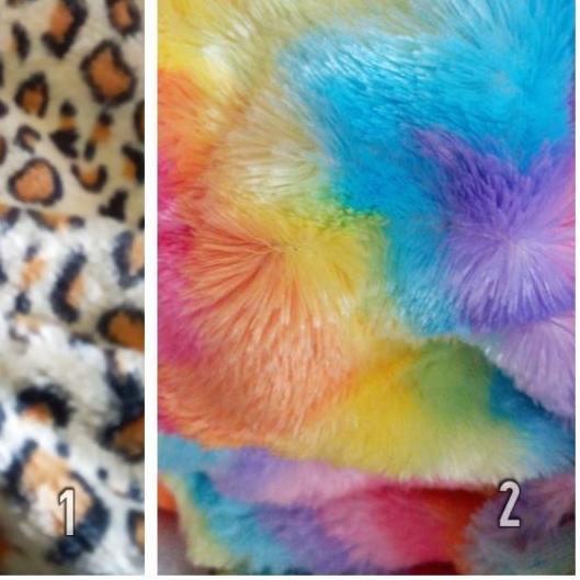 Kain bulu rasfur 10mm motif cheetah pelangi loreng zebra jerapah sapi hewan