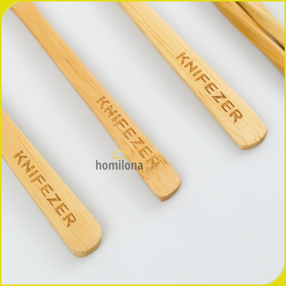 Cutlery Set Perlengkapan Makan Sendok Garpu Pisau Sumpit Sedotan Japanese Style Bamboo - KNIFEZER EA02510 - Wooden