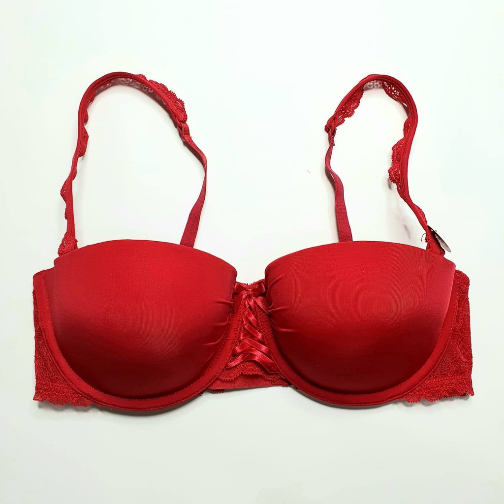 H and M RED STRAPLESS BRA bh merah wanita top kualias // sisa ekspor