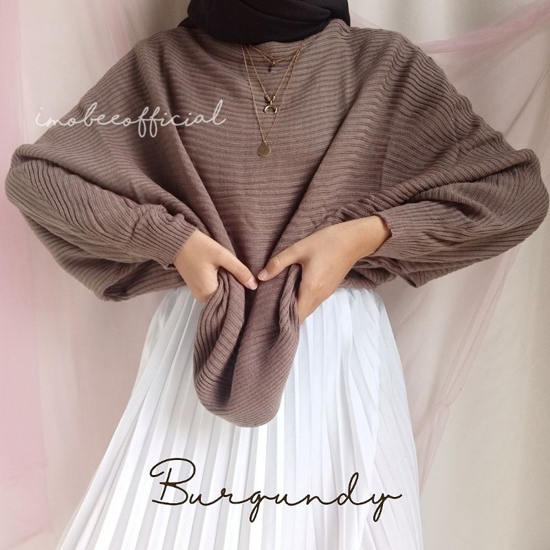 KNIT BATWING OVERSIZE // RAJUT BATWING LASPERAL // SWEATER RAJUT KALONG-PREMIUM Burgundy