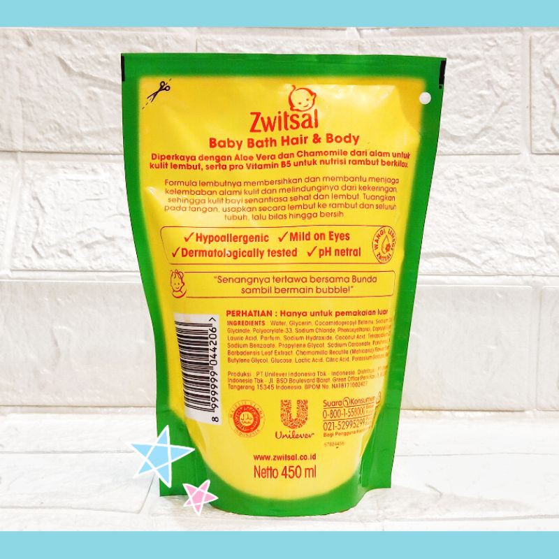 Zwitsal baby Aloe Vera bath 2 in 1 hair and body refill 450ml