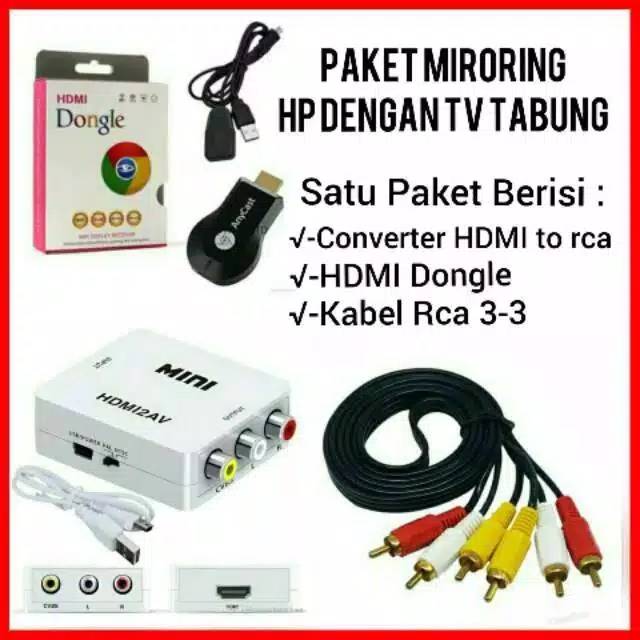 Jual Paket Mirroring Hp Ke Tv Tabung Anycast Hdmi Dongle Hdmi2Av Indonesia|Shopee Indonesia