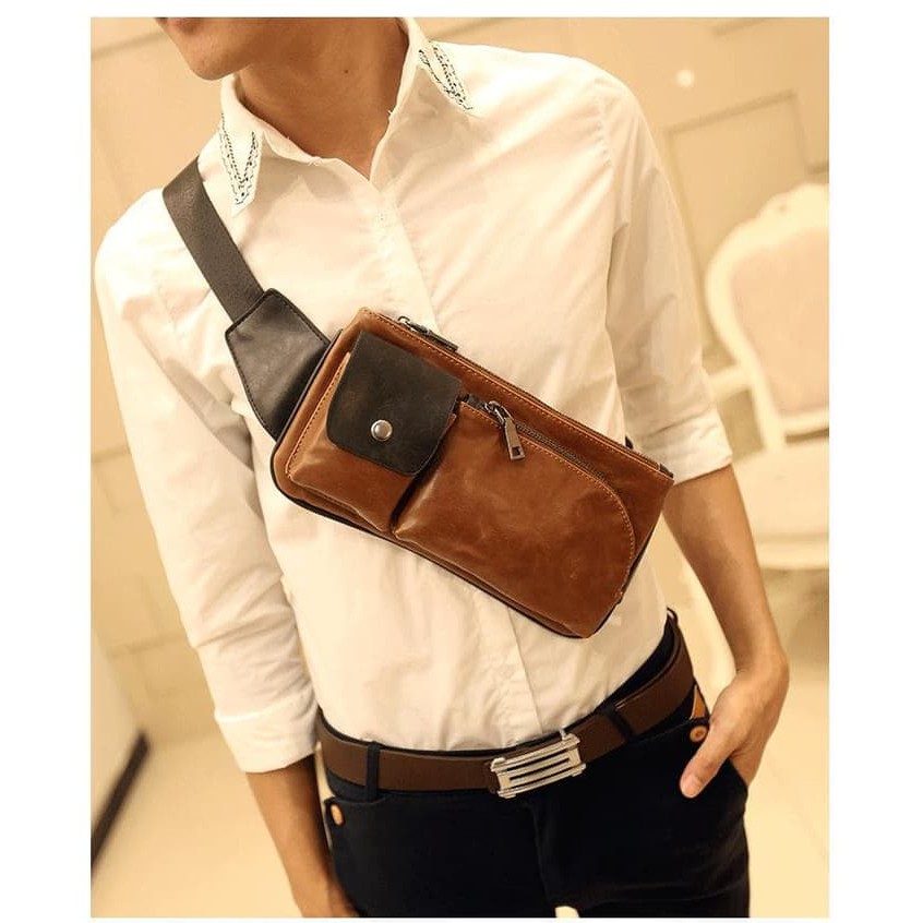Termurah F001 Tas Selempang Pria / Tas Hp Gadget Kulit Keren Terbaru