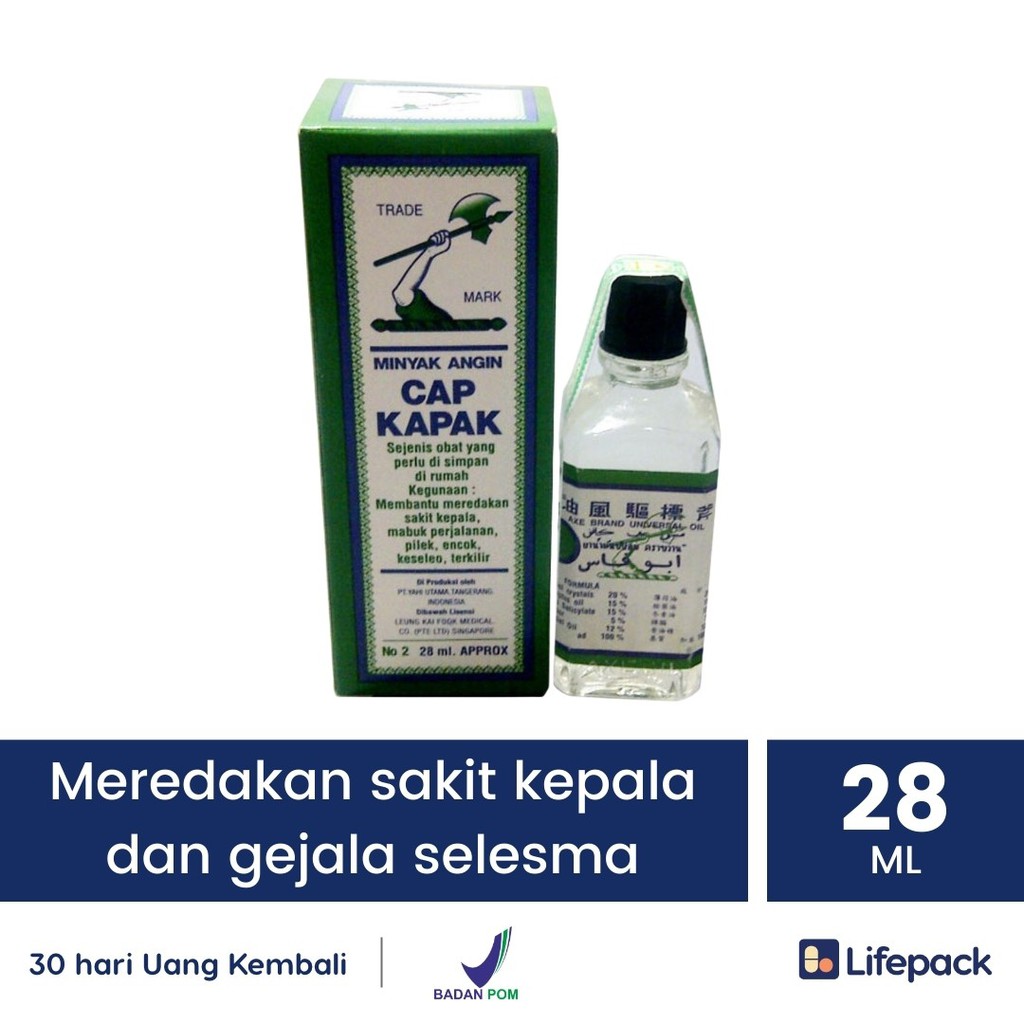 MINYAK ANGIN CAP KAPAK - Obat Pereda Sakit Kepala,  Pilek, dan Keseleo - LIFEPACK-28 ML