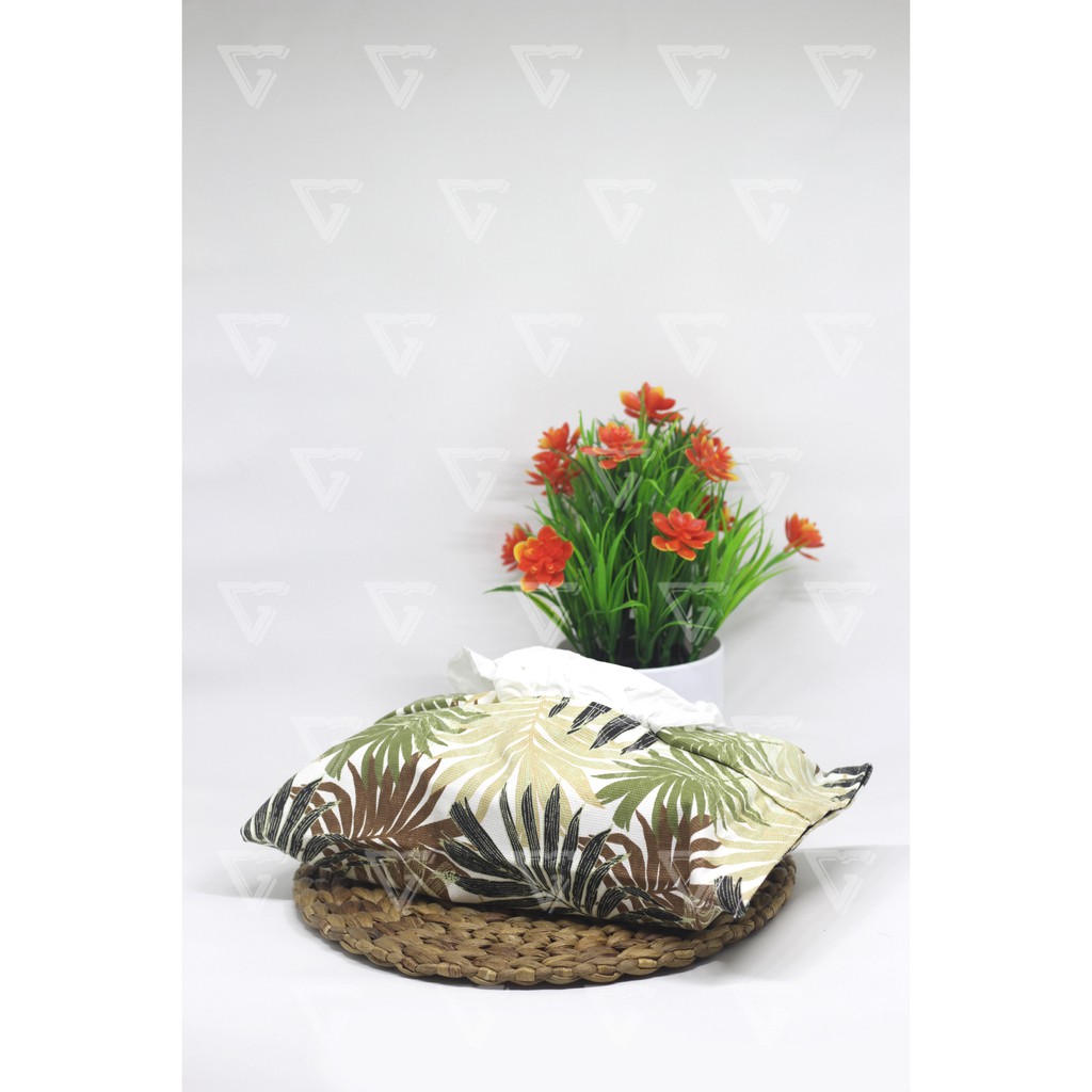 Tempat Tisu -Sarung Tisu - Cover Tissue - Box Tisu Kanvas - Wadah Tisu Motif PALM HIJAU