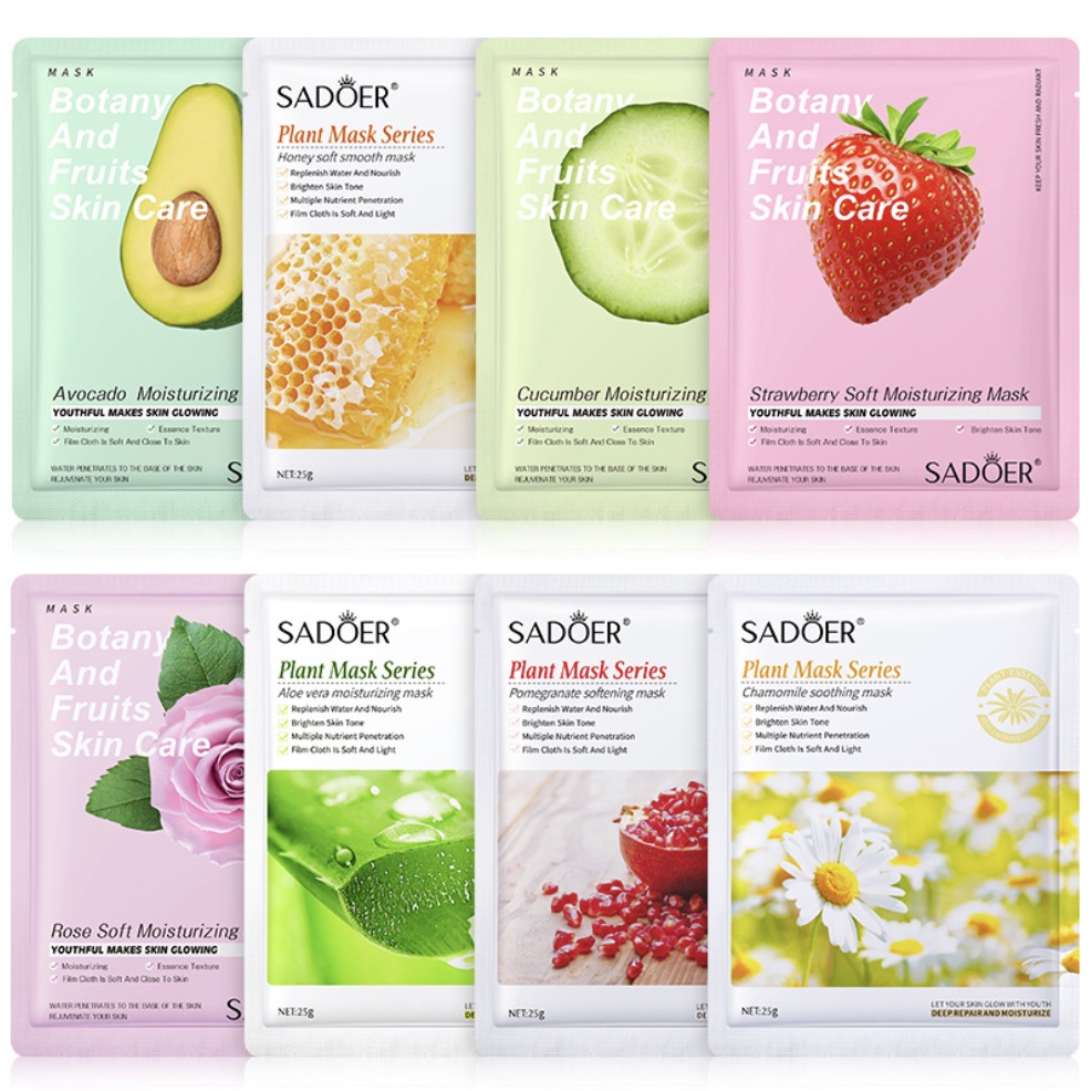 SADOER MASKER Muka Wajah Natural Plant Mask Fruits Facial Mask Natural Sheet Mask masker Wajah EM020 EM027