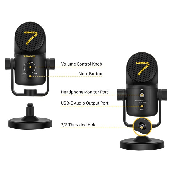 7Ryms Mini Condenser USB Microphone With Zero Latency Monitoring Mic