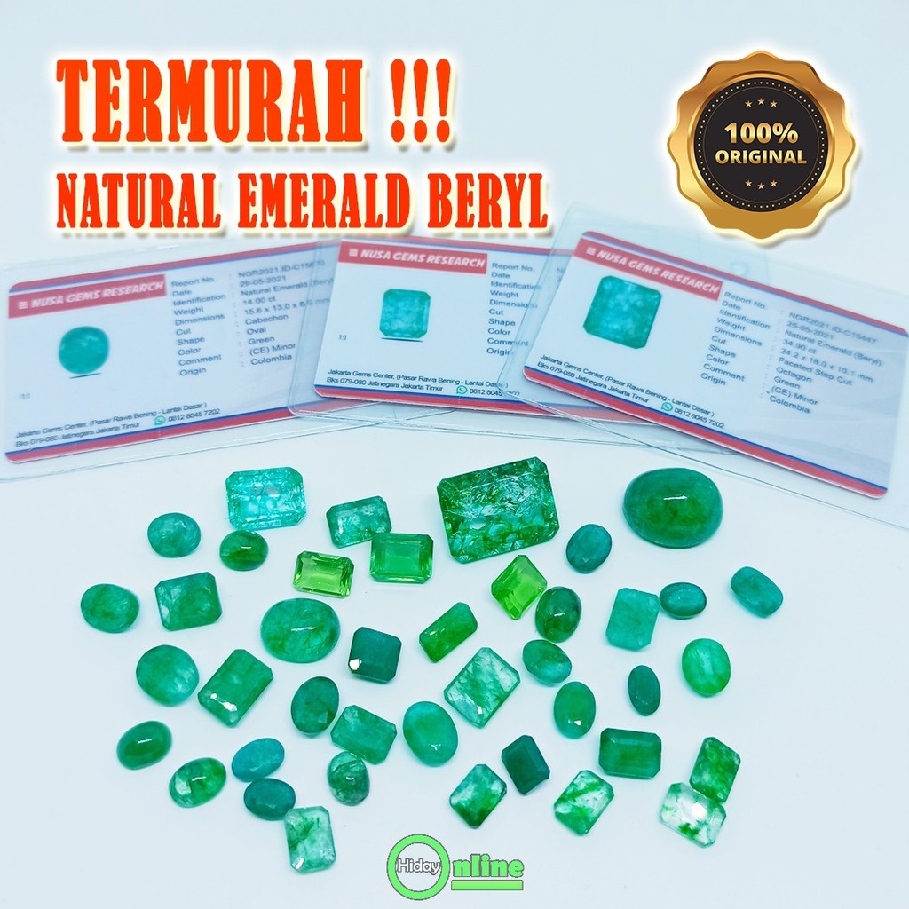 TERMURAH NATURAL EMERALD BERYL ZAMRUD / JAMRUD COLOMBIA CUTTING KOTAK / OCTAGON
