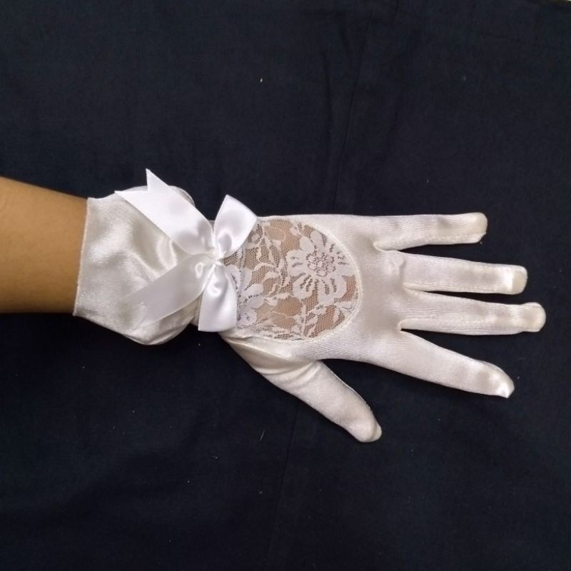 Sarung Tangan Pengantin Satin Pendek Kombinasi-Gloves Pesta