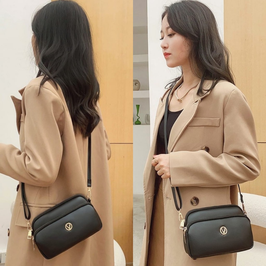 TAS SELEMPANG WANITA KECIL KULIT HITAM PREMIUM EVILA TA444B5 SLING BAG KOREA KEKINIAN IMPORT BATAM FASHION REMAJA BRANDED MURAH