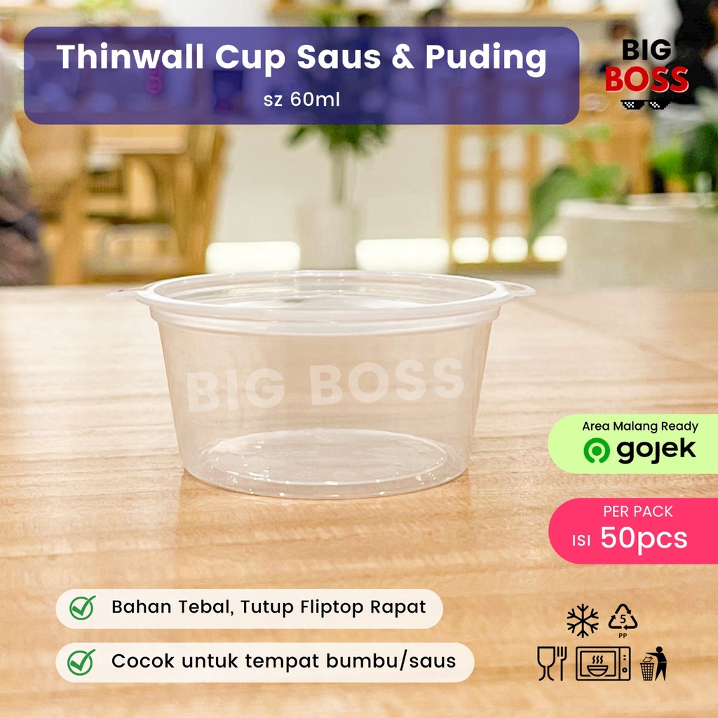 [ISI 50 PCS] Thinwall Cup Saus 60ml / Wadah Klip Saos 60ml / Thinwall Kontainer Plastik Cup Saos Sambal Mayo 60ml Anti Bocor