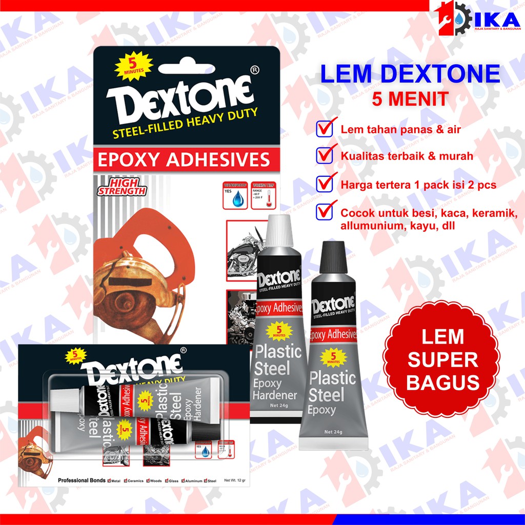 Dextone Lem Besi Epoxy Plastic Steel 5 menit 48 gram - Lem Perekat Besi Baja Kayu Plastik Keramik
