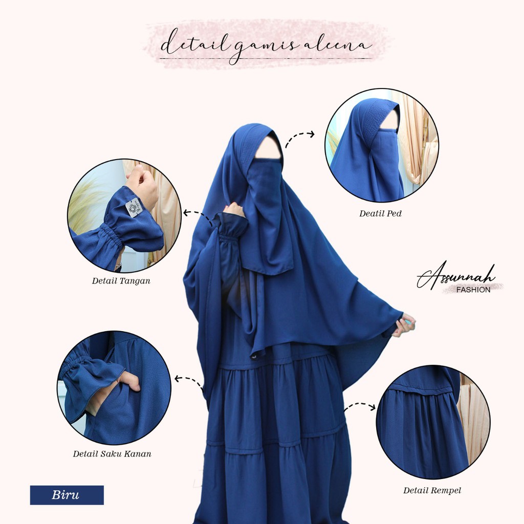 Set Gamis Aleena Biru - Setelan Gamis Akhwat Syari - Busana Muslimah - Busana Akhwat - Gamis akhwat