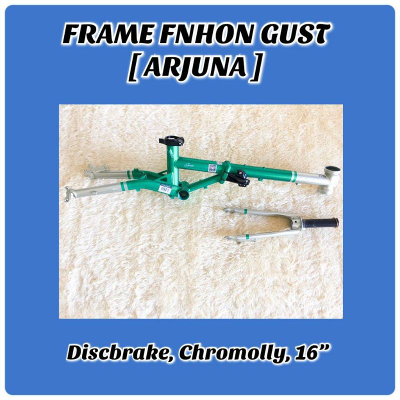 Frame Fork FNHON Gust Wayang Arjuna Discbrake DB Disc brake 16 inch Hiaju putih Green not Storm