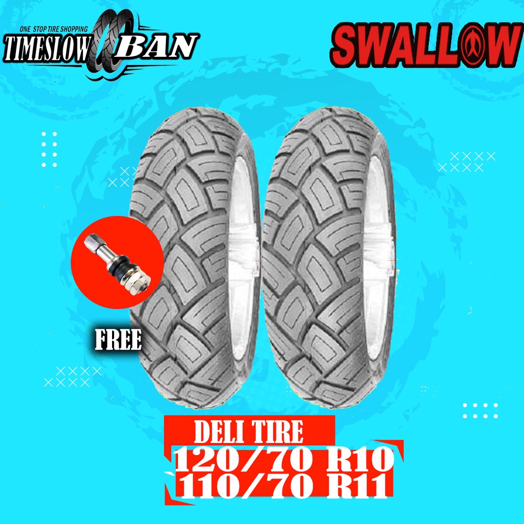 Paket Ban Motor Vespa Matic // SWALLOW DELI TIRE 120/70 R10 - 110/70 Ring 11 Tubeless