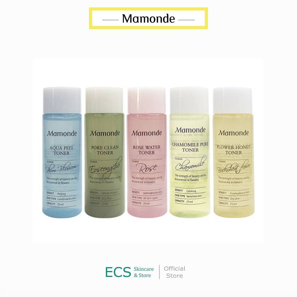 MAMONDE Flower Toner Trial Kit Ukuran Kecil All Varian - UkuranTravel / Sampel 25 ml - Rose Water Toner | Aqua Peel | Pore Clean | Chamomile Pure | Centella Trouble | Narcissus Ampoule Toner 5 ml