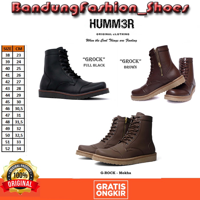 SEPATU BOOT TINGGI PRIA UKURAN BESAR SIZE 45 46 47 48 49 50 51 52 HUMM3R GROCK BOOTS UNDERGROUND