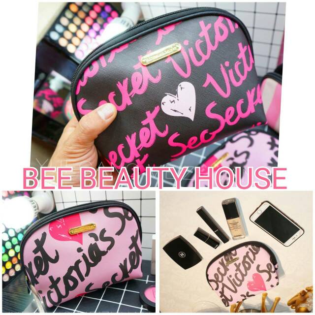 Pouch Makeup Tas Kosmetik Victoria's Secret Motif print Vs