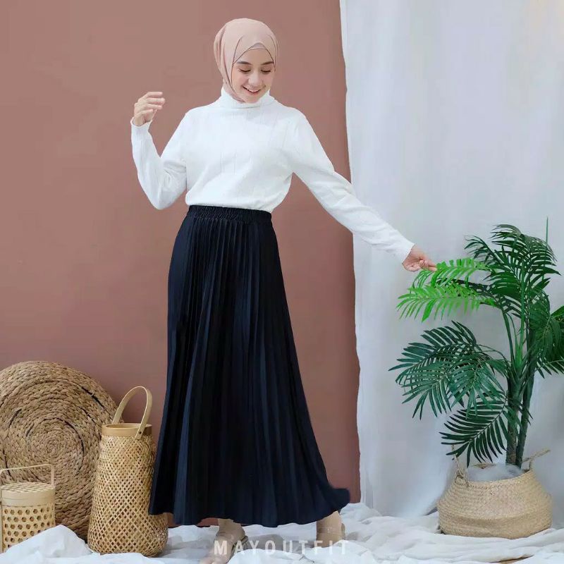 ROK PLISKET MURAH PREMIUM HYGET MAYUNG SALE POLOS REMPEL MUSLIMAH MODELLANO FLARE SKIRT FLOWY