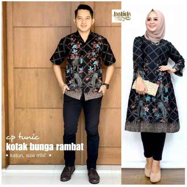 Tunik  kotak bunga rambat batik modern