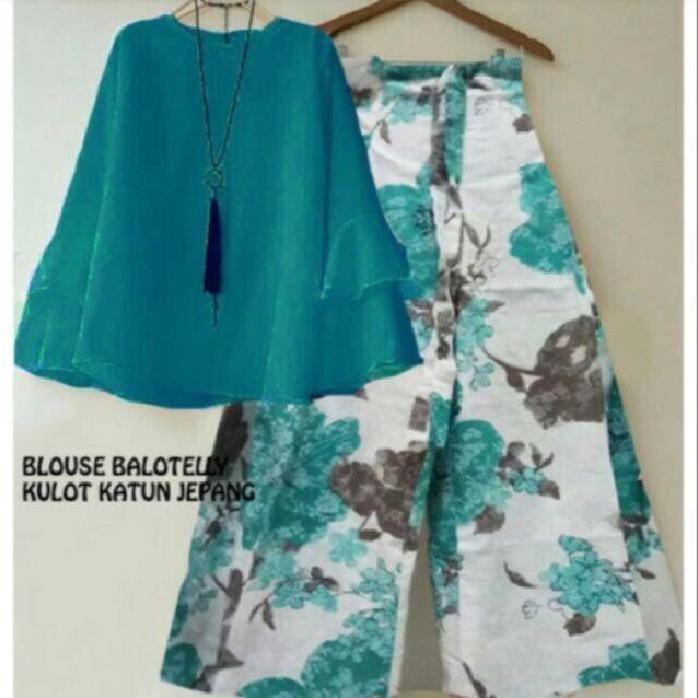 Setelan Kulot Asifa Tosca Blouse Tosca Tua - Hijau Tosca, L Best Quality