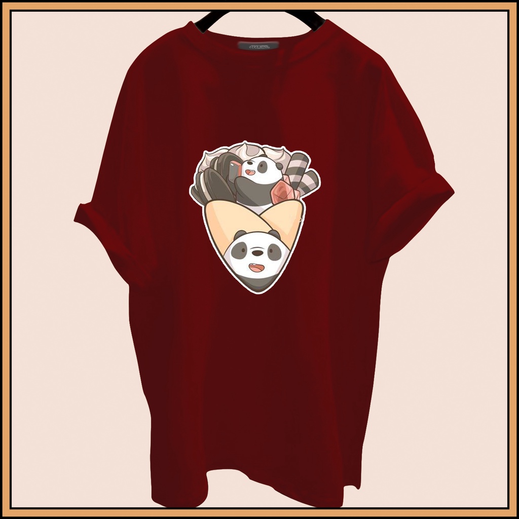 CALVIERO SHOP - BAJU KAOS ATASAN WANITA BEAR PANDA WAFFLE PRINT