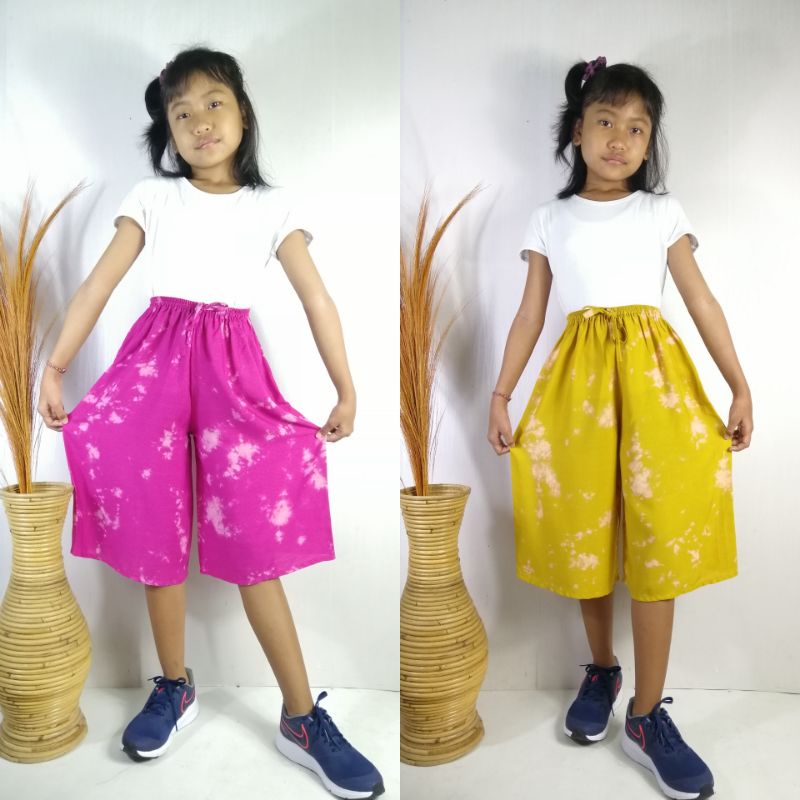 Celana Kulot 7/8 Rayon Tie Dye Anak (5-12 th) Free Scrunchies