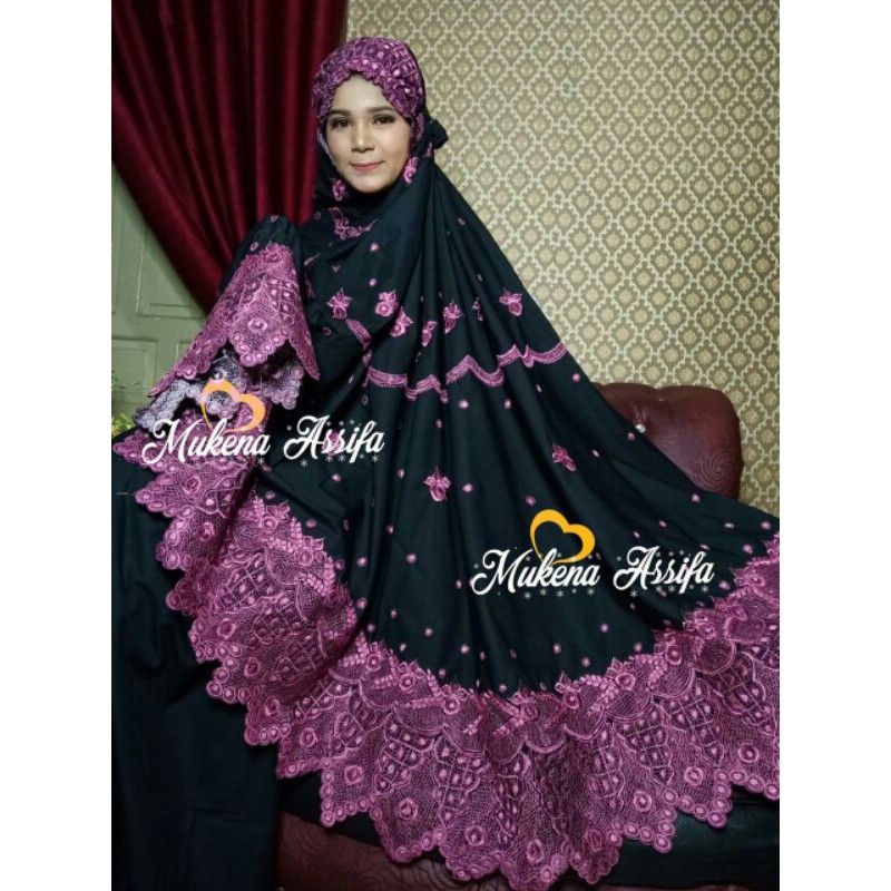 mukena bordir bukittinggi padang bunga keliling bando hitam bordir
