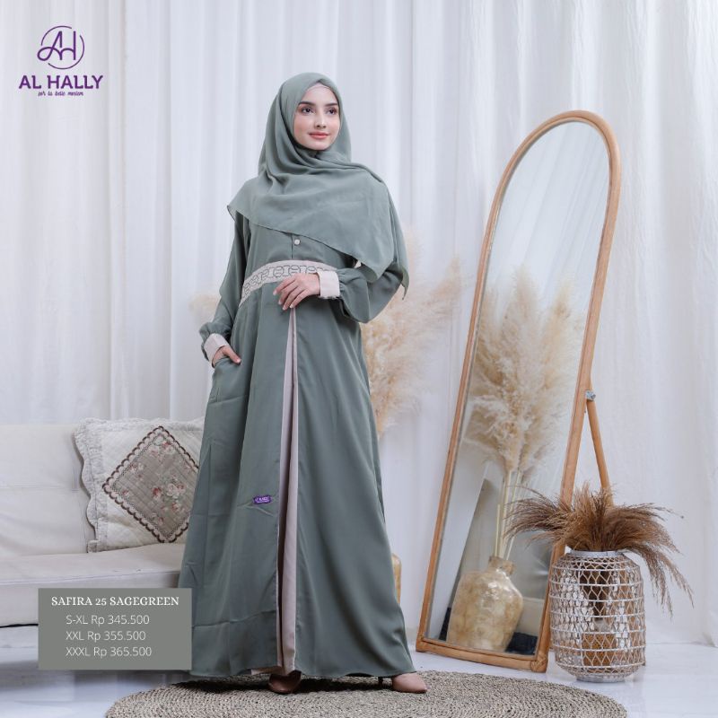 (COD) Terbaru gamis Crepe wanita muslim AL HALLY SAFIRA 25 ll Sage Green, Slate Purple busui ORI