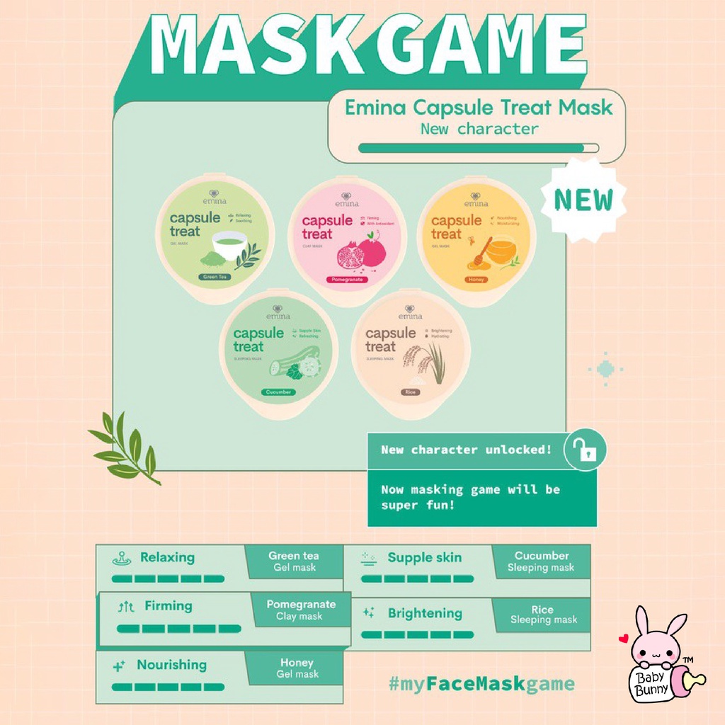 ❤ BELIA ❤ EMINA Masquerade Face Sheet Mask 23g &amp; Capsule Treat Mask | Masker Capsul | Masker lembaran wajah