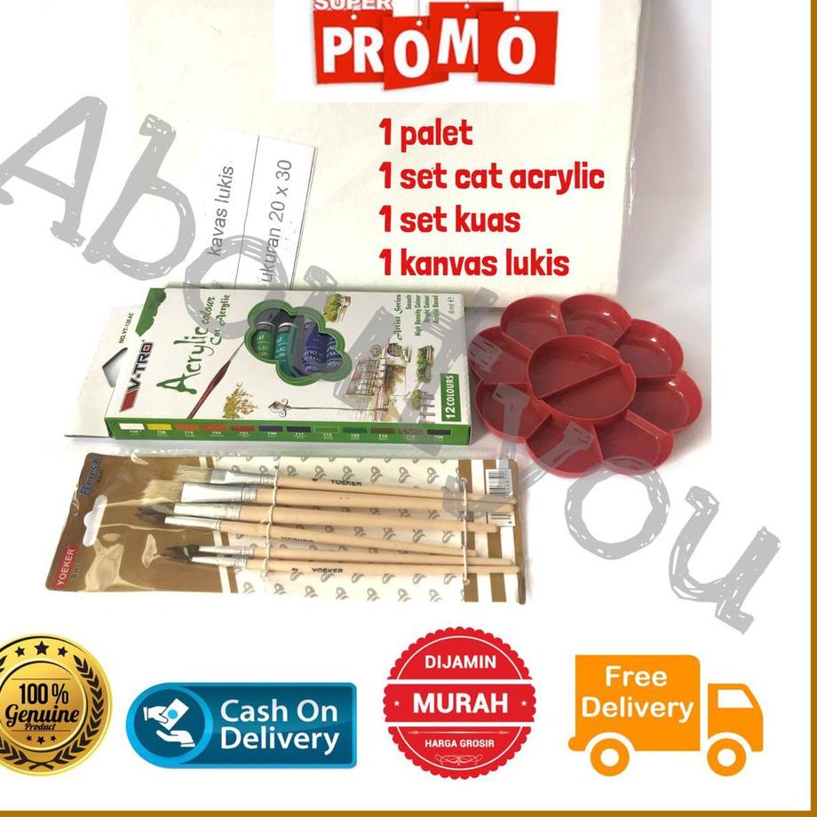 

Terjangkau PAKET LUKIS KOMPLIT 4 in 1 KANVAS Besar Cat Akrilik Palet Kuas Set Melukis Lengkap .,