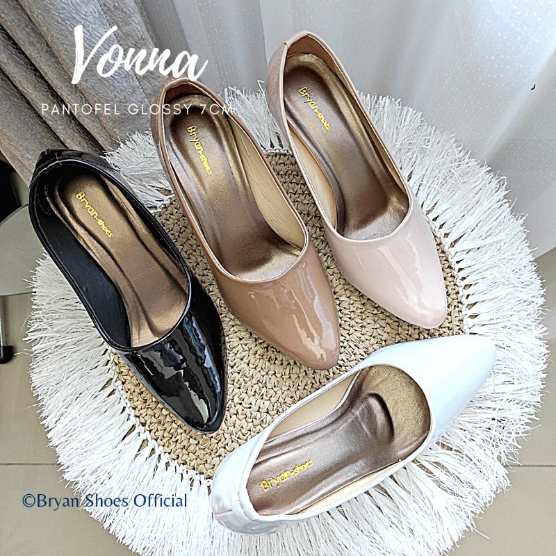 Bryan Vonna Pantofel Wedges 7cm 3cm Glossy Formal Kantor Kilap 36-40 41 42 43 Jumbo Oversize Bigsize