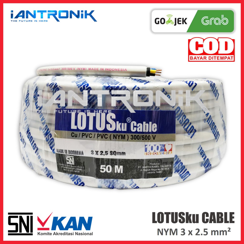 LOTUSku Kabel NYM 3x2.5 50M Kabel Listrik Roll 50 Meter