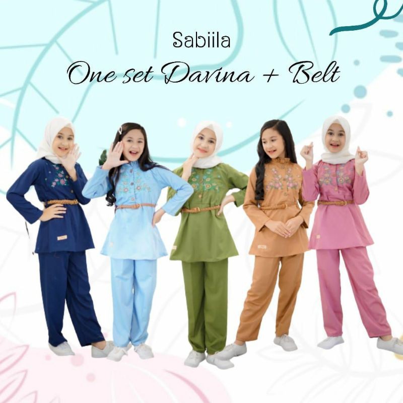 setelan anak perempuan one set davina free belt by sabila bordir