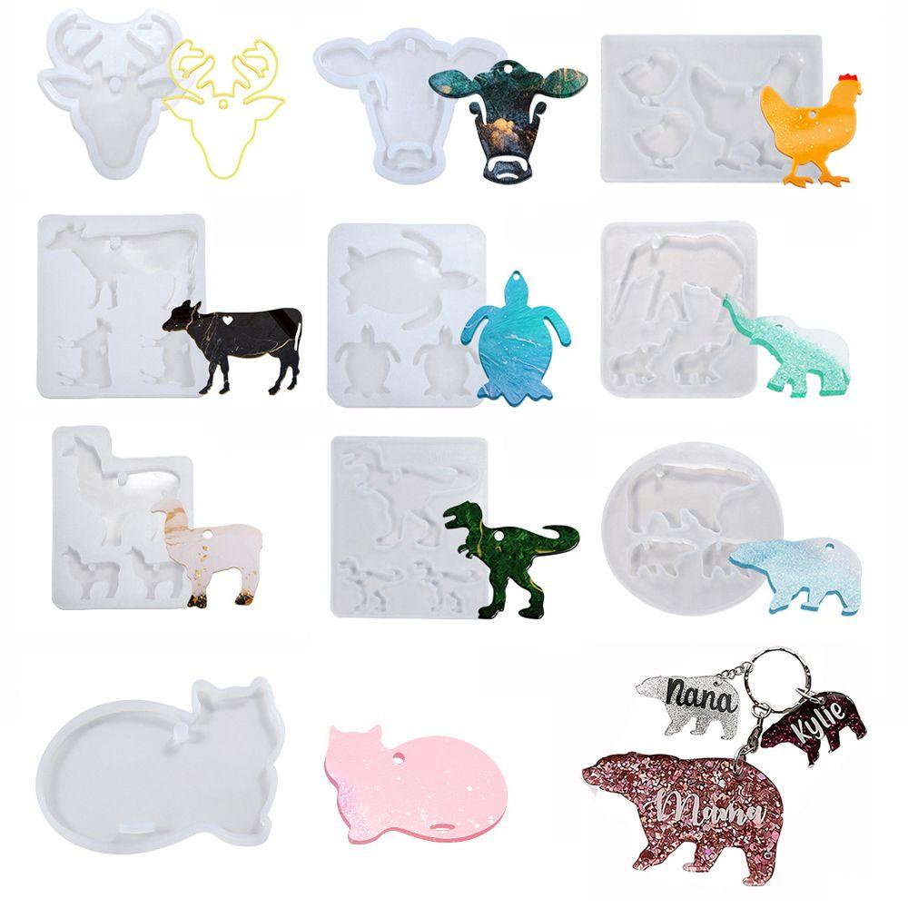 R-flower Animal Resin Cetakan Dekorasi Rumah Dinosaurus Hiu Gajah DIY Epoxy Gantungan Kunci Decor Making Props Silicone Casting Cetakan