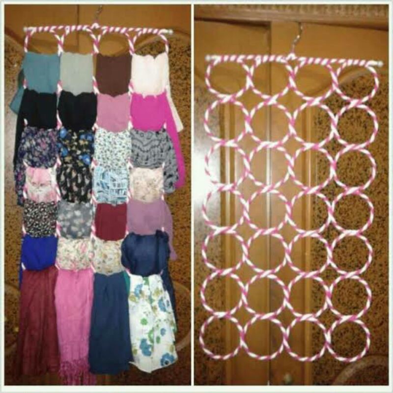 Hanger Hijab Organizer Ring Bulat Scarf Kerudung Syal Hanger 12 Ring dan 28 Ring