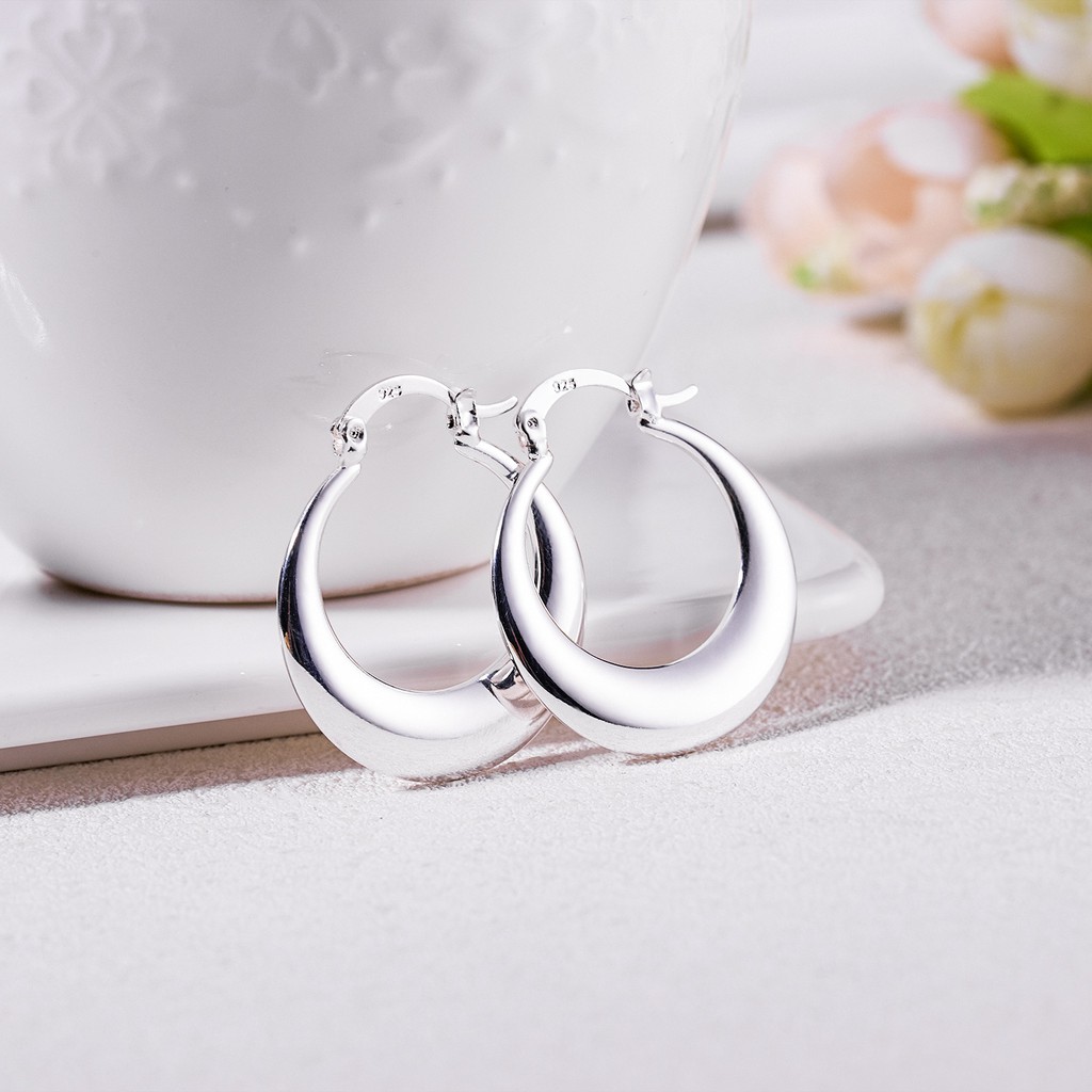 Anting 925 White Fungus Buckle Model Hollow Water Drop Crescent Untuk Wanita