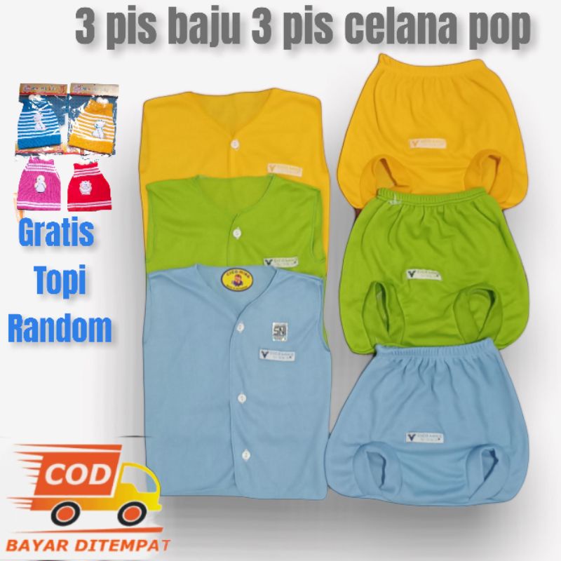 3 stel  lekmong / celana pop.3 baju 3 celana dan gratis topi rajut random