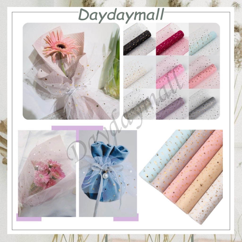 KB47 FLOWER WRAPPING MOTIF BINTANG STAR AKSEN RENDA / BUKET PEMBUNGKUS / BUNGKUSAN BUNGA [1KG=12ROLL]