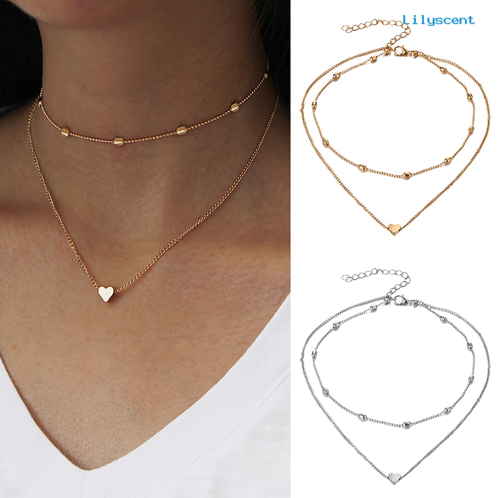 Kalung Choker Rantai Multilayer Aksen Manik-Manik Hati Untuk Wanita