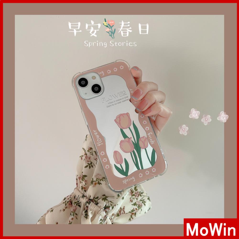 iPhone Case Acrylic HD Makeup Mirror Airbag Shockproof Protection Camera Green Pink Flowers Compatible For iPhone 11 iPhone 13 Pro Max iPhone 12 Pro Max iPhone 7 Plus iPhone xr