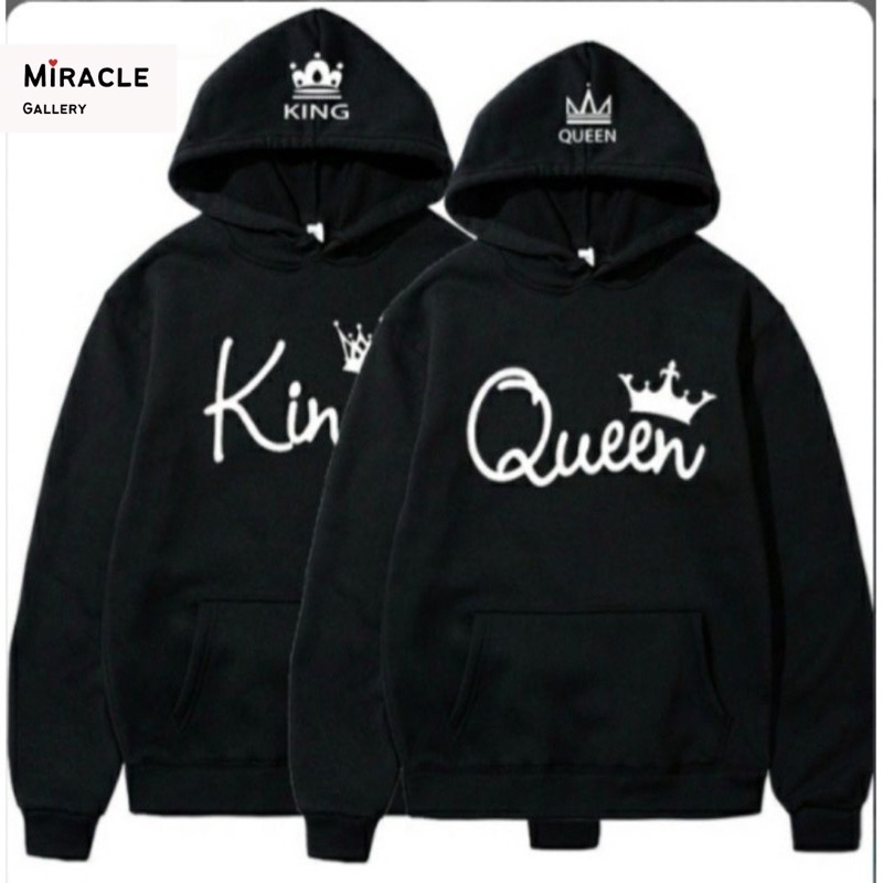 Sweater Hoodie Couple / Jaket Pasangan KING &amp; QUEEN COUPLE Bahan Fleece Premium