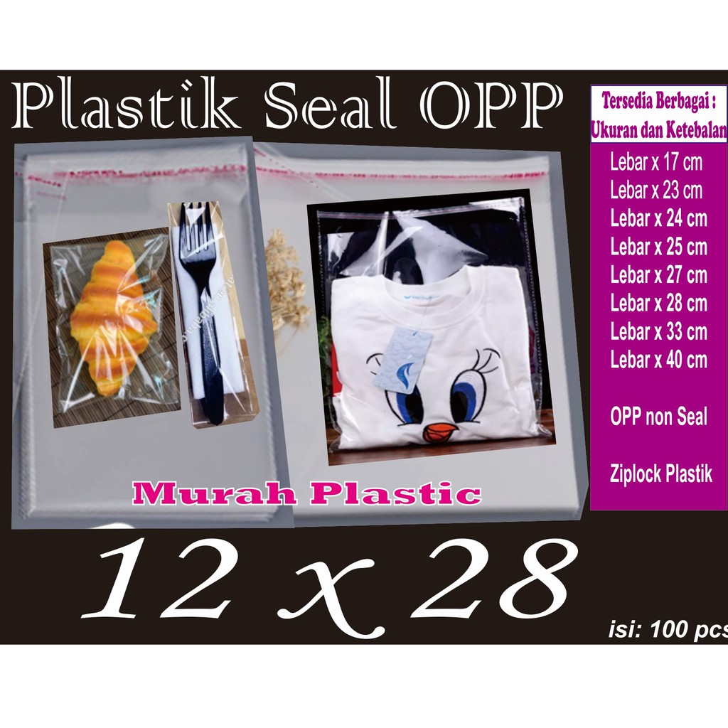 Plastik OPP 12 x 25 isi 100 pcs + lem/undangan/roti/souvenir/dll