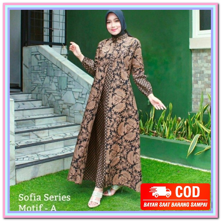 Safiyah Busana Muslim Lebaran Terbaru 2021 PD303 Gamis Batik Wanita Baju Muslim Longdres Batik Wani