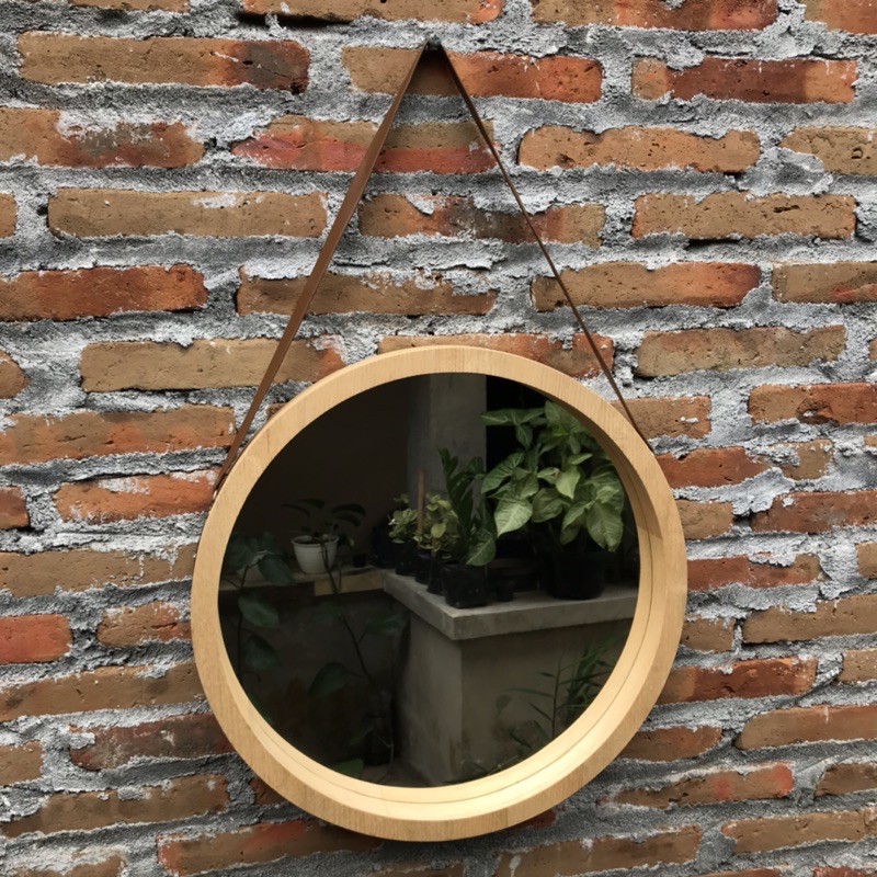 CERMIN BULAT VENEER SUNGKAI DAN VENEER MINDI DIAMETER 45 cm