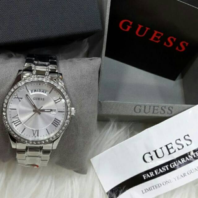 Jam Tangan Wanita Guess W0764L1 Silver Rantai Original Murah