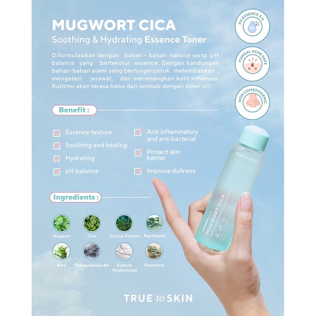 TRUE TO SKIN Mugwort Cica Essence Toner 100ml -  Soothing &amp; Hydrating